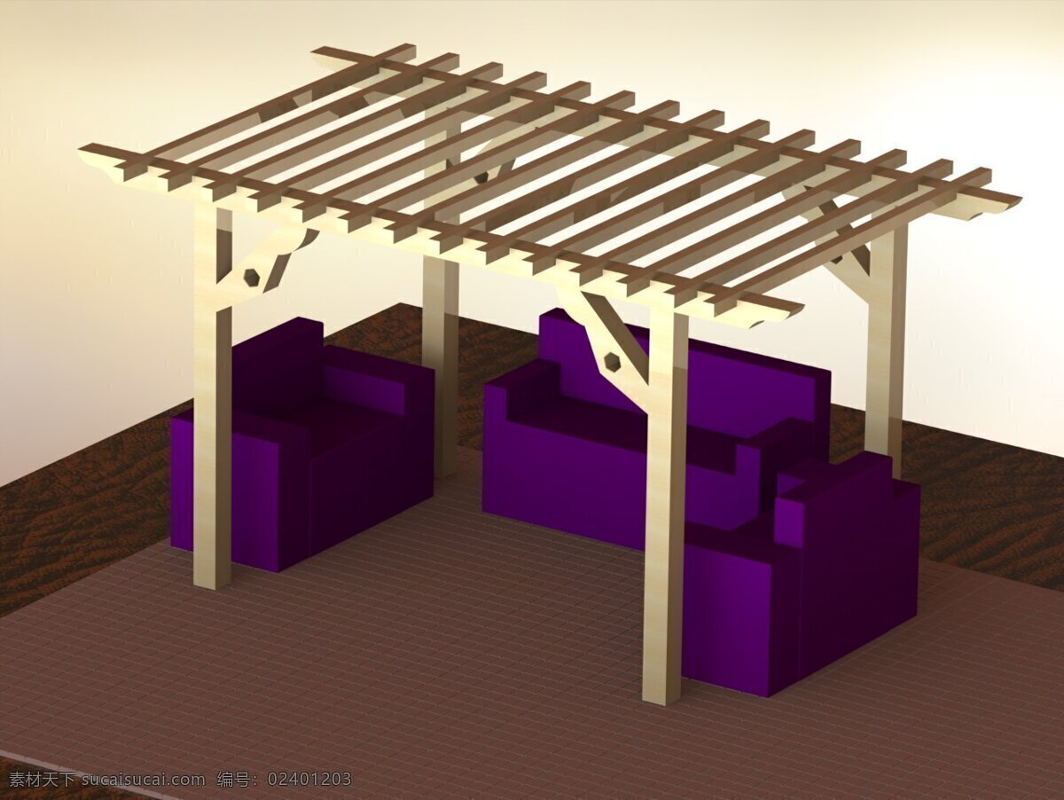 露台 凉棚 乔木 天井 3d模型素材 家具模型