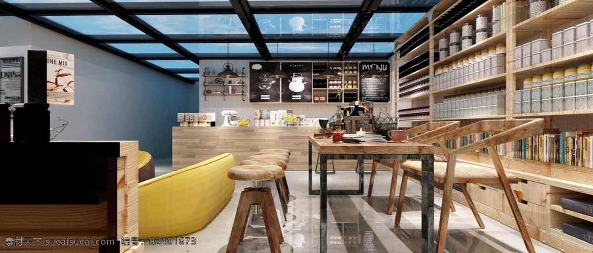 咖啡厅 工业风格 loft风 咖啡厅收银台 前台背景 3d设计 3d作品