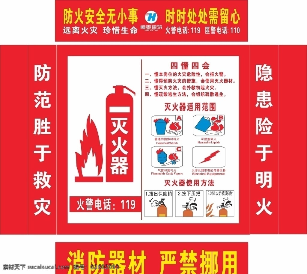 工地 建筑 安全生产 安全标图片 安全标语 注意安全 消防柜 灭火器使用