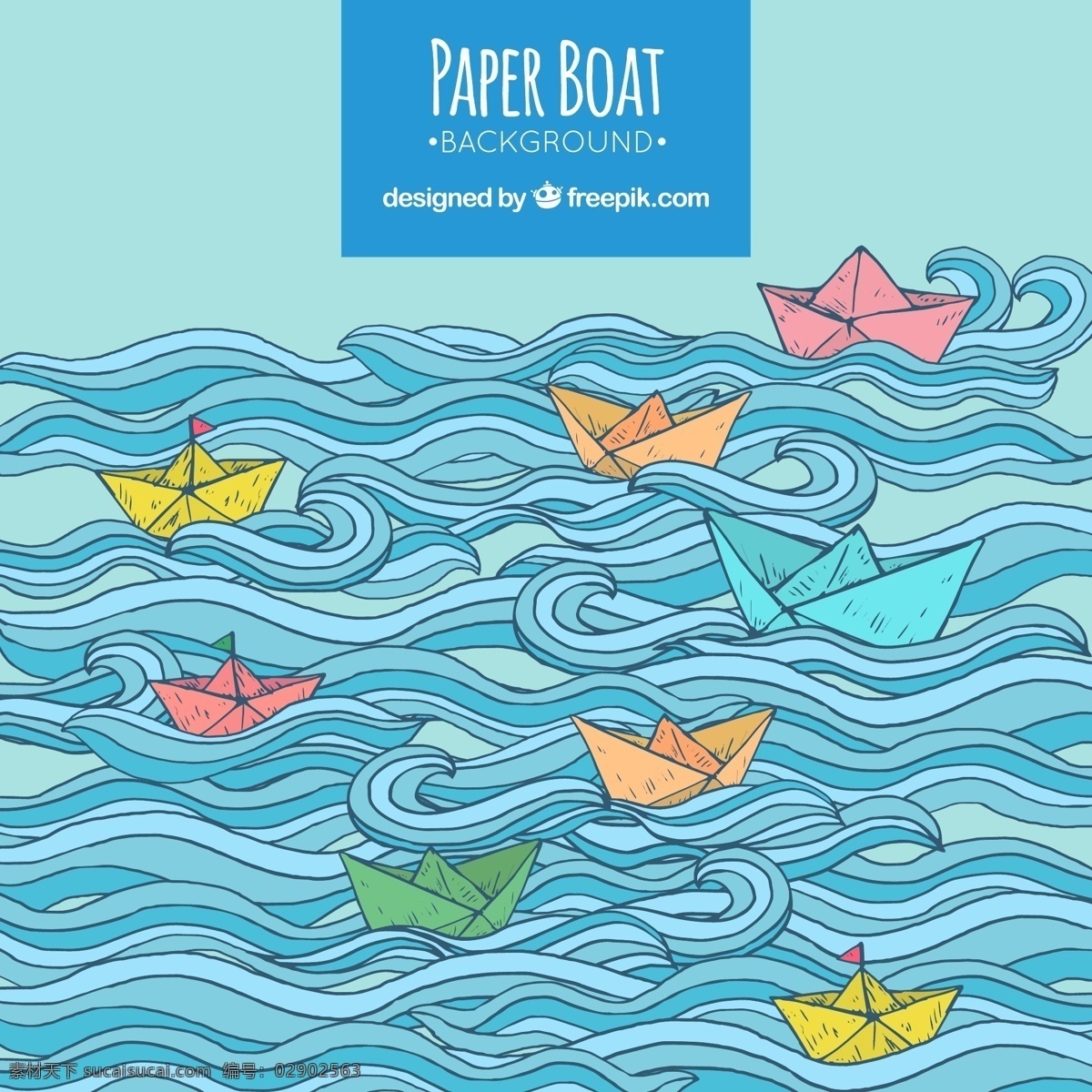 梦幻 般 蓝色 波浪 彩色 纸船 背景 梦幻般的 蓝色波浪 彩色纸船 背景素材