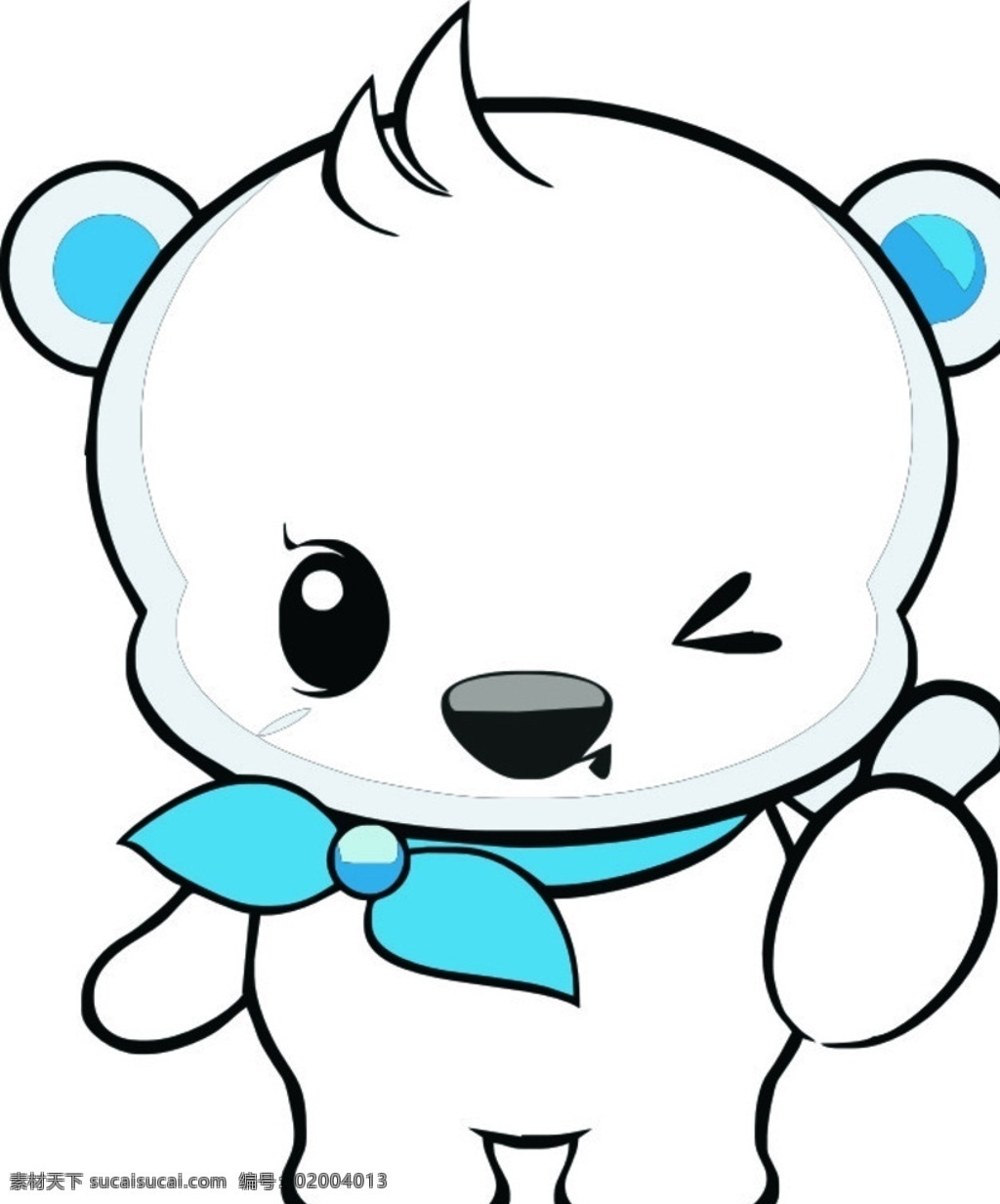 白色 眨眼 竖指 熊 可爱 丝巾 卡通 北极熊 蓝色 卡通类