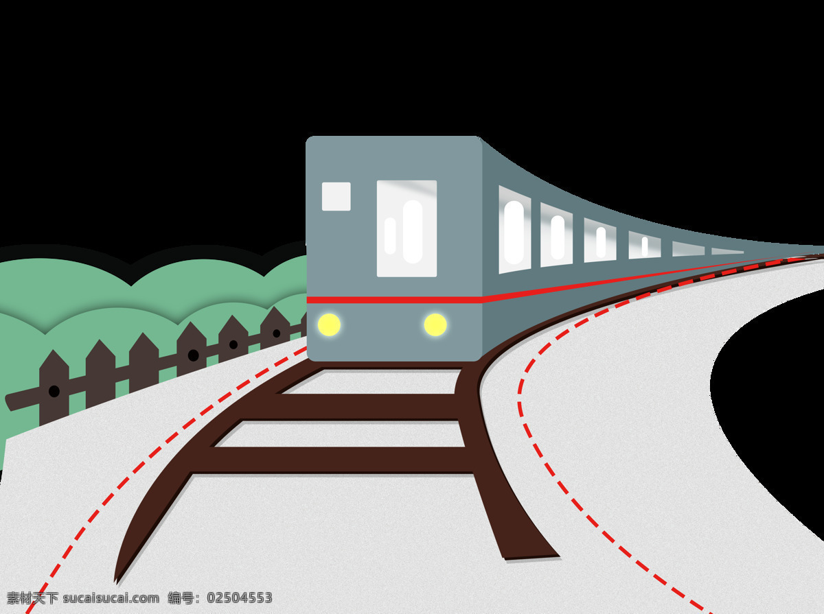 手绘 扁平 卡通 火车 装饰 交通工具 树林 铁轨