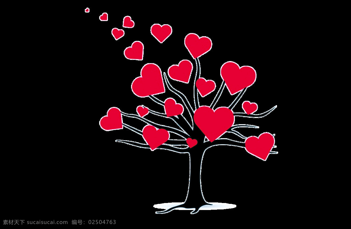 手绘 爱 心树 元素 浪漫 唯美 温馨 红心 爱心树 png元素 免抠元素 透明元素