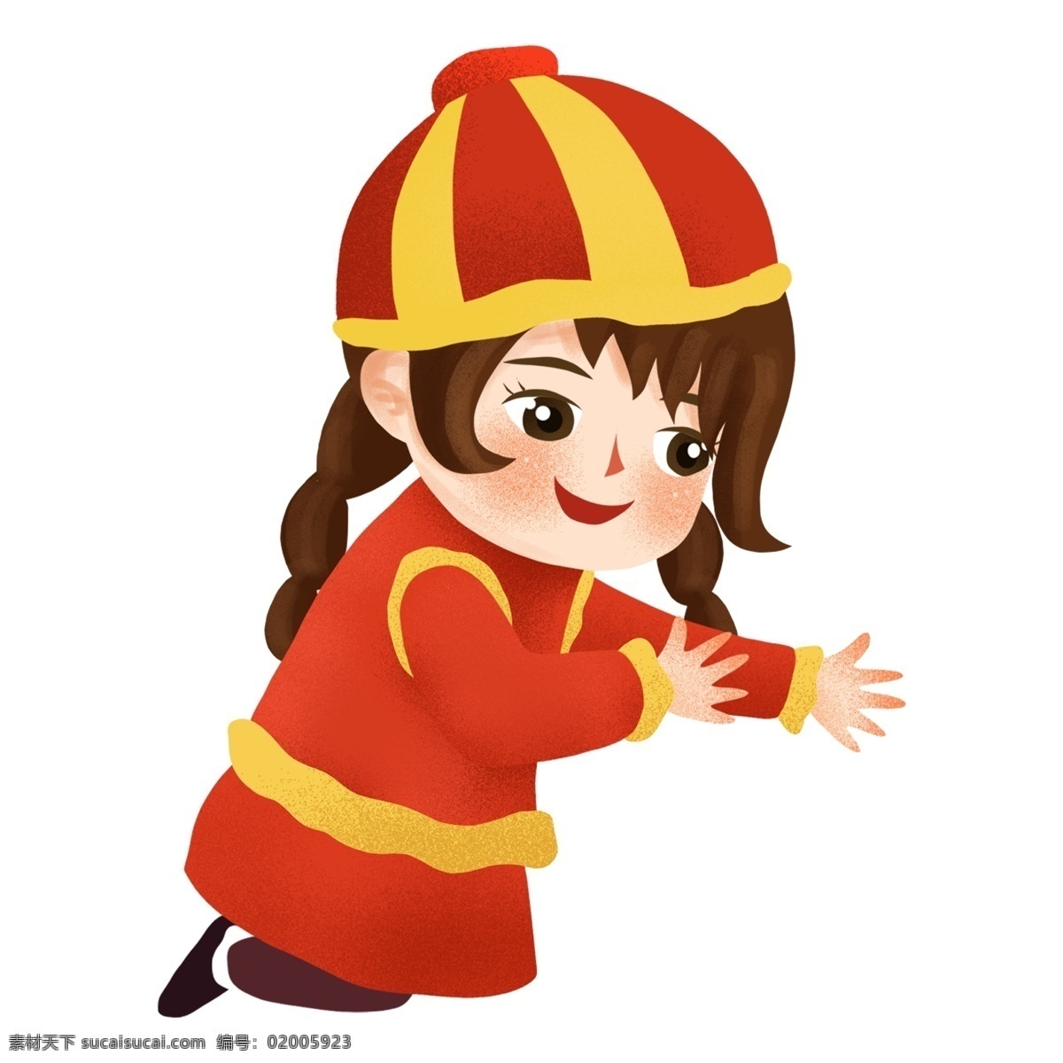 卡通 喜庆 女孩 插画 人物 元素 可爱 装饰 时尚 免扣素材 透明素材 手绘 新年