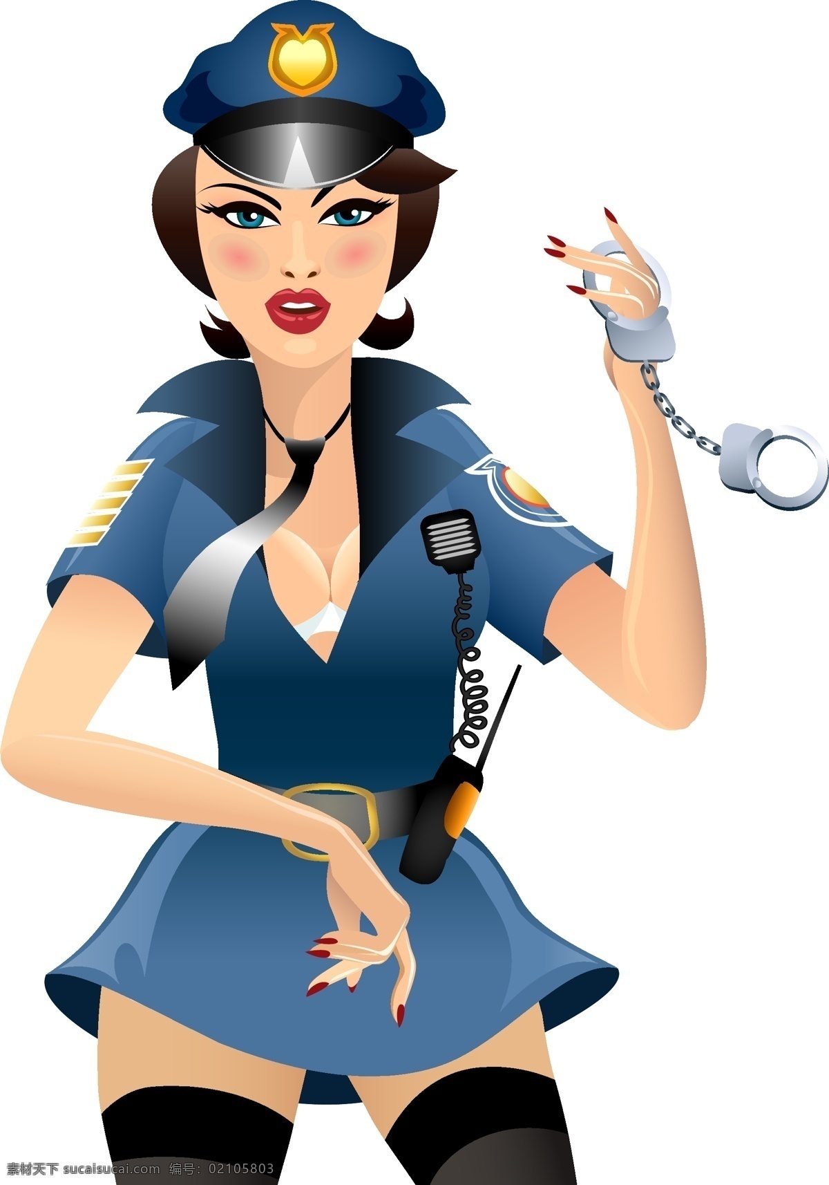 性感女警察 女警察 美丽女人 时尚女人 性感女人 创意女性插画 卡通女性 卡通插画 创意背景 卡通形象 矢量人物 矢量素材 白色