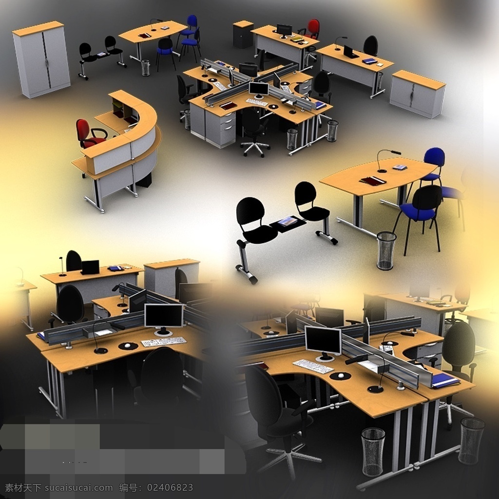 3d 渲染 办公室 模型 办公桌 办公椅 现代 简约 3d渲染