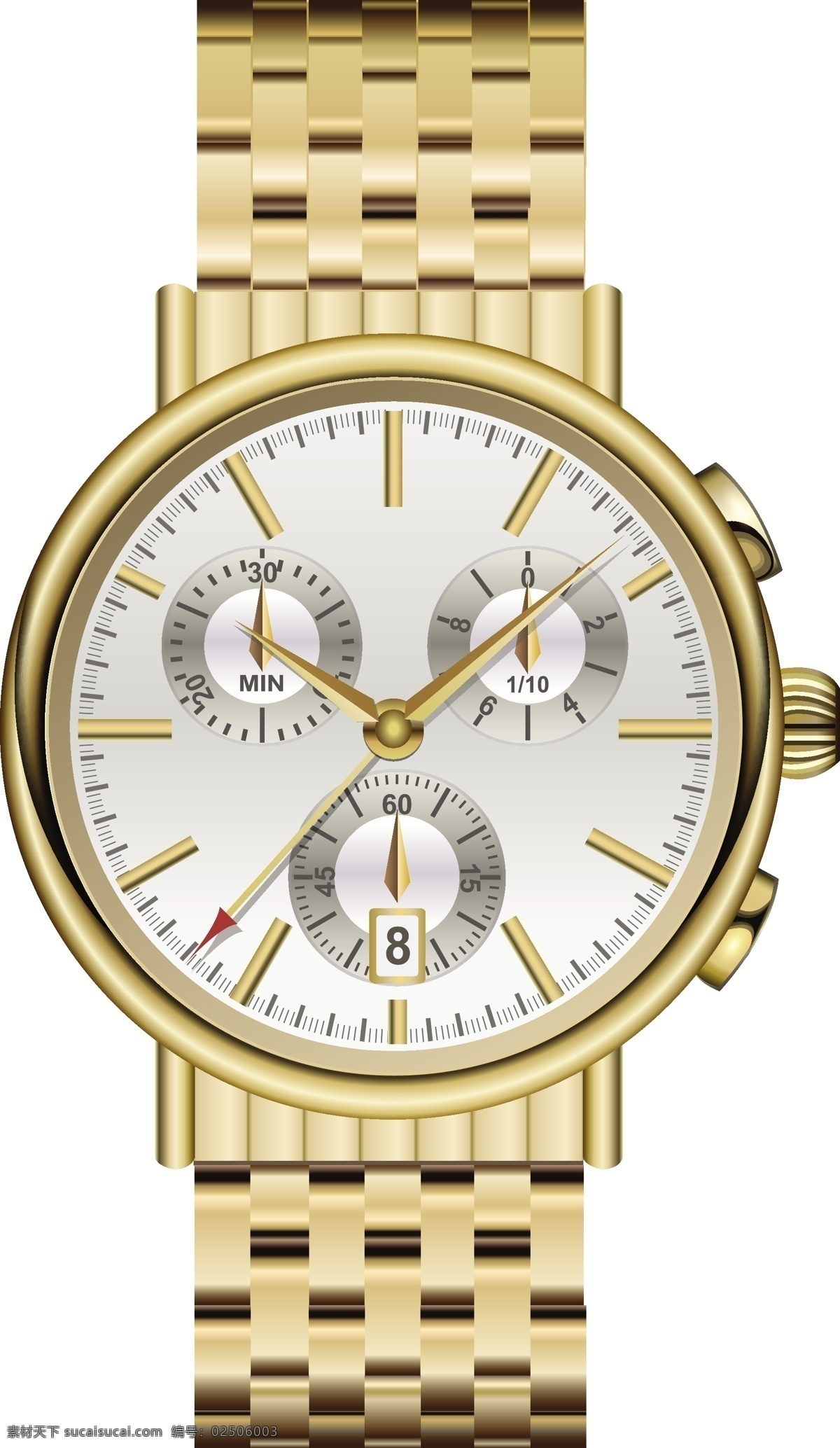 华丽金色手表 令 表头 表带 时间 矢量图 eps格式 白色