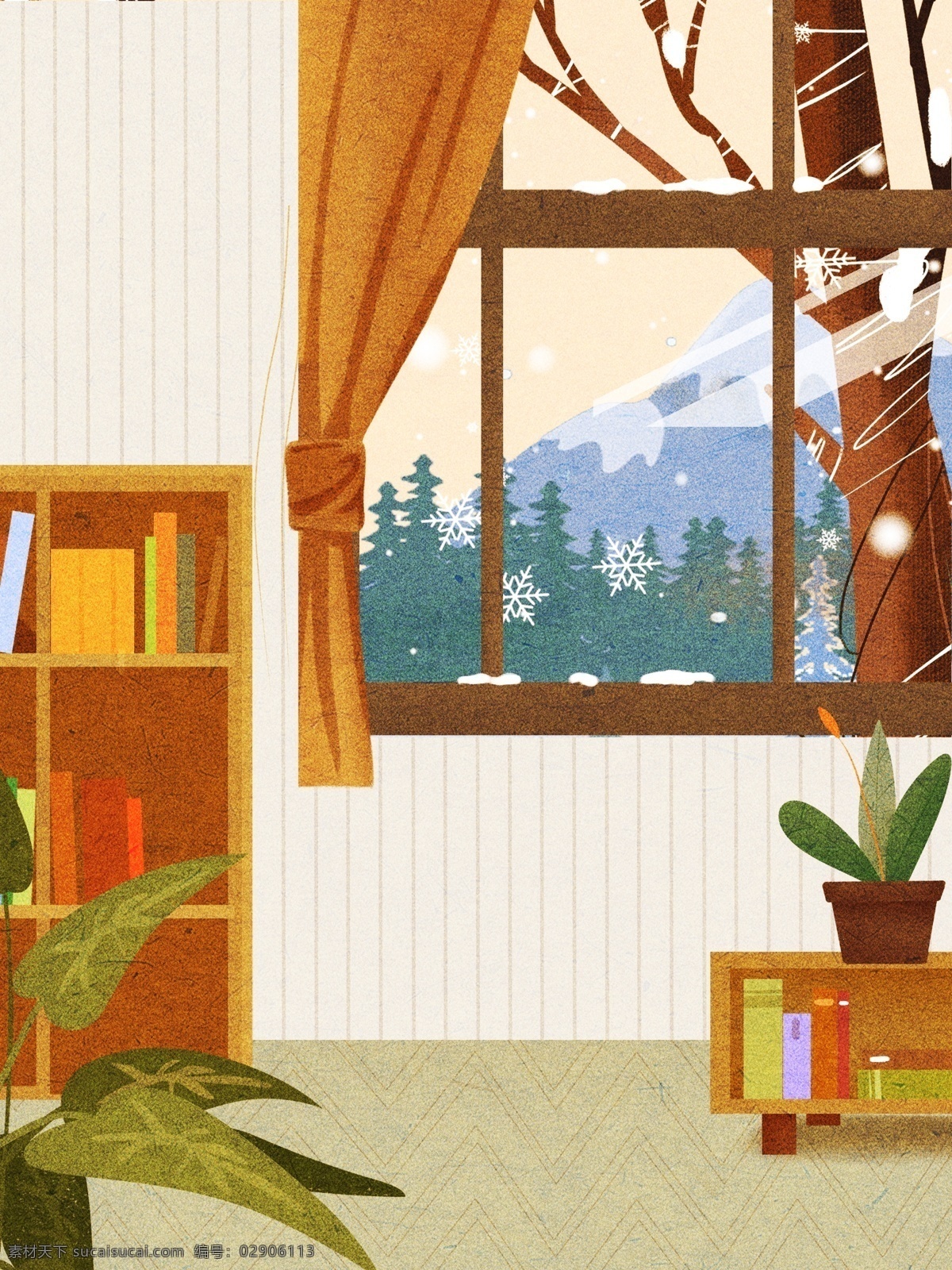 你好 十二月 窗外 雪景 背景 室内 冬季 树林 背景素材 你好十二月 书桌 广告背景 psd背景 背景展板