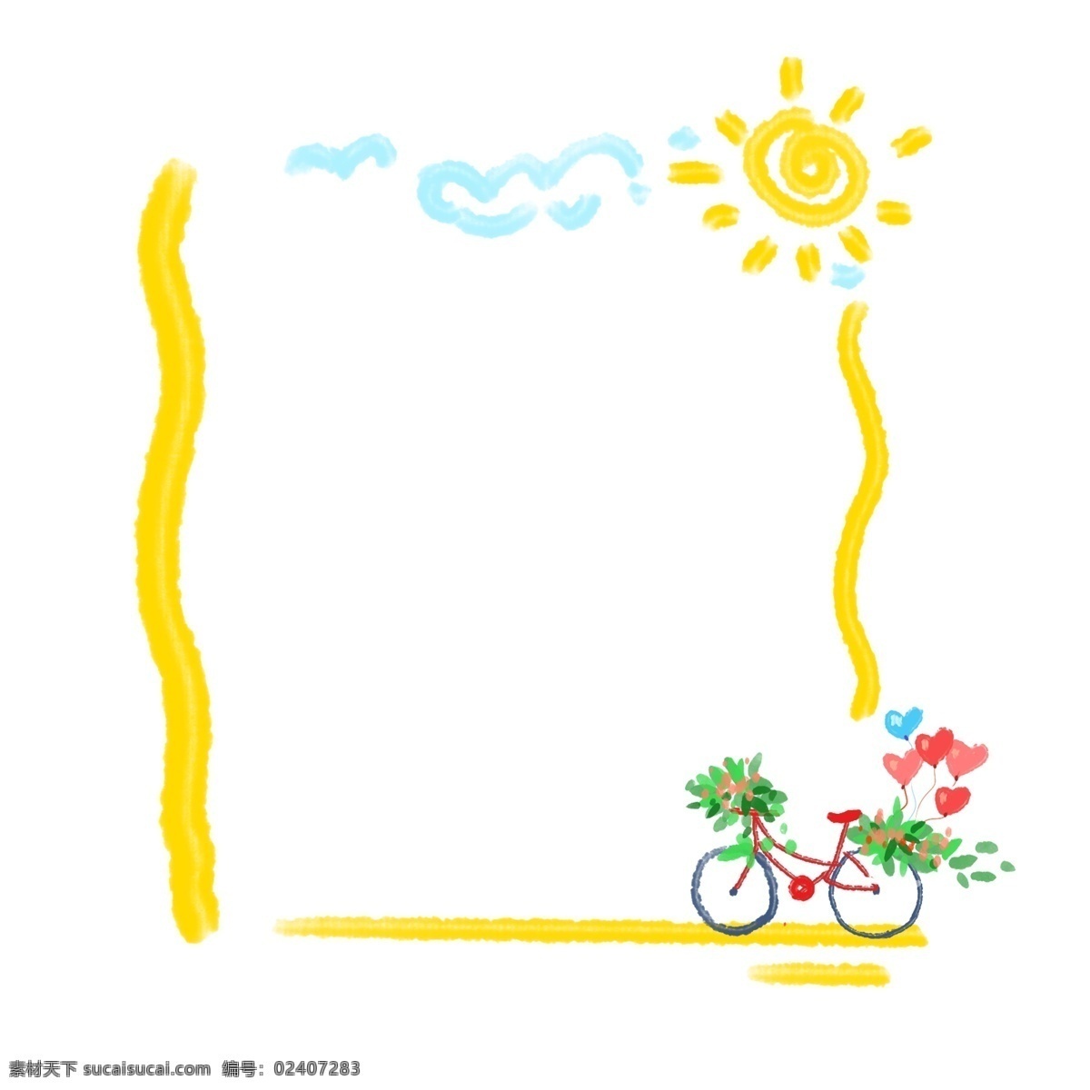 黄色 自行车 边框 黄色的边框 太阳边框 自行车边框 气球边框 爱心边框 儿童节边框 创意边框