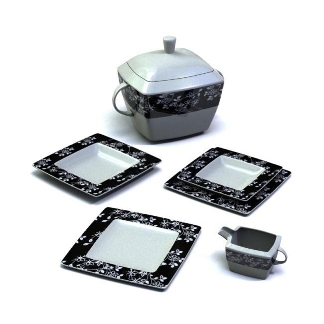 印花 方 盘 餐具 时尚 方盘 3d模型素材 其他3d模型
