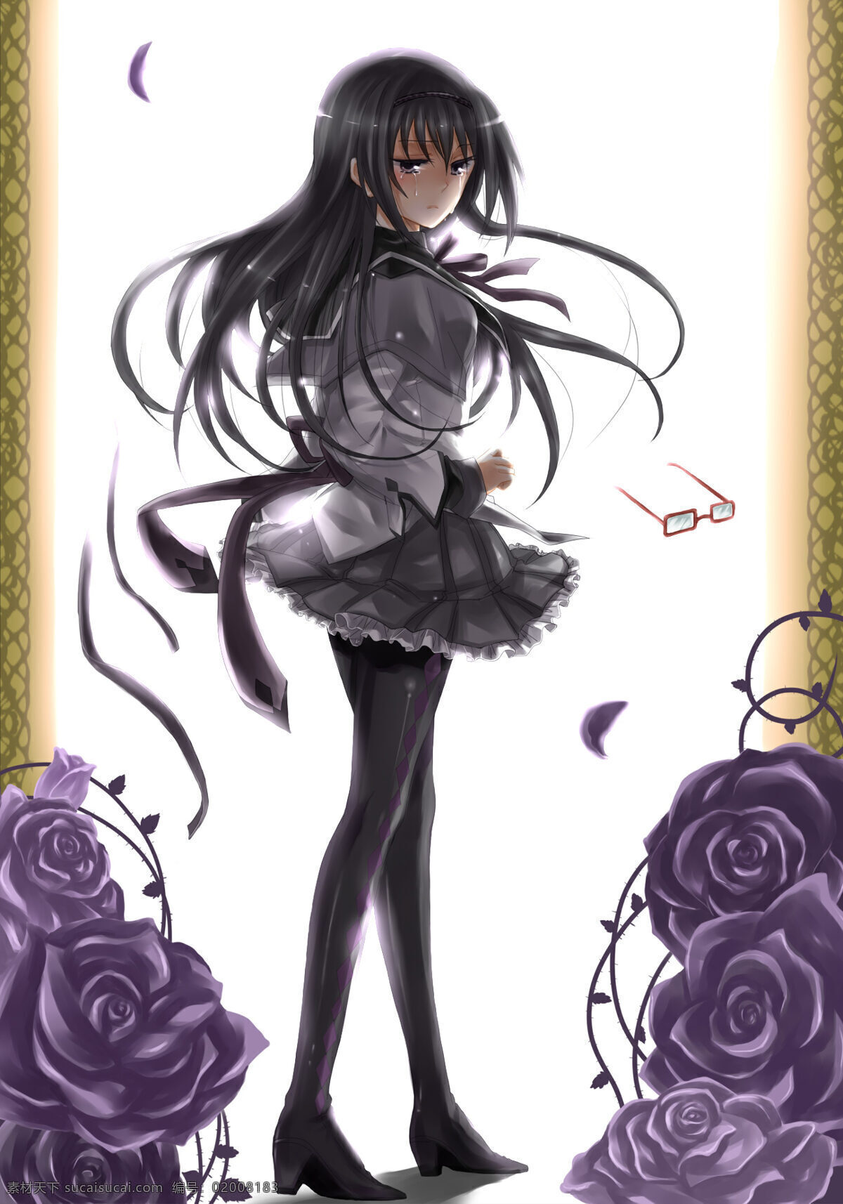 魔法 少女 小圆 发箍 黑发 紫色玫瑰 长丝袜 卡通 动漫 可爱