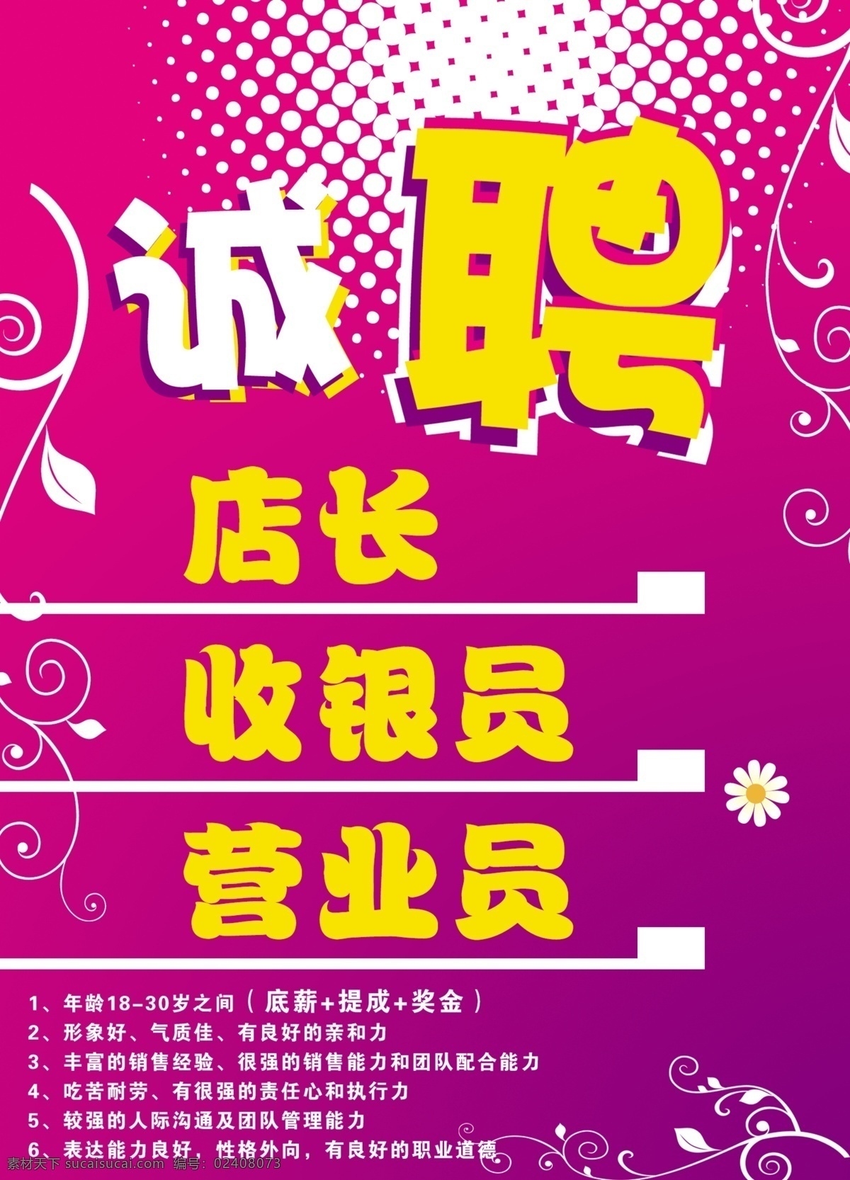 诚聘 海报 分层图 粉色 花边 花朵 花纹 招聘 招聘海报