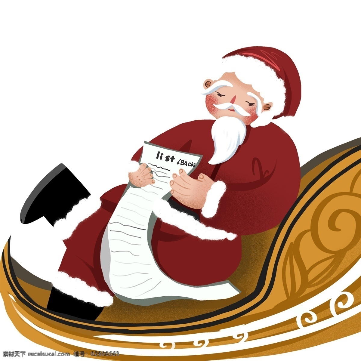 翘 二郎腿 看着 圣诞 礼物 清单 圣诞老人 手绘 创意 复古 卡通 礼物清单 插画 圣诞节素材