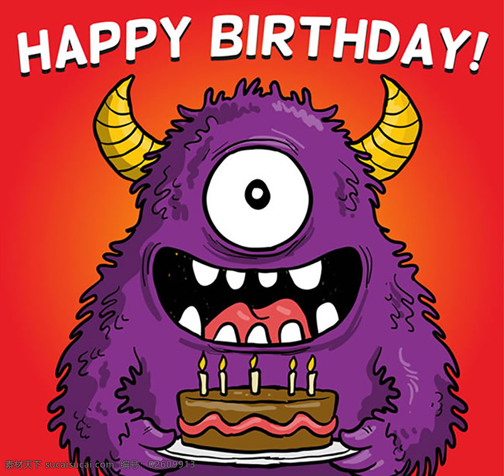 怪兽生日贺卡 happybirthday 独眼怪兽 生日 贺卡 生日快乐 生日蛋糕 矢量图 ai格式 红色
