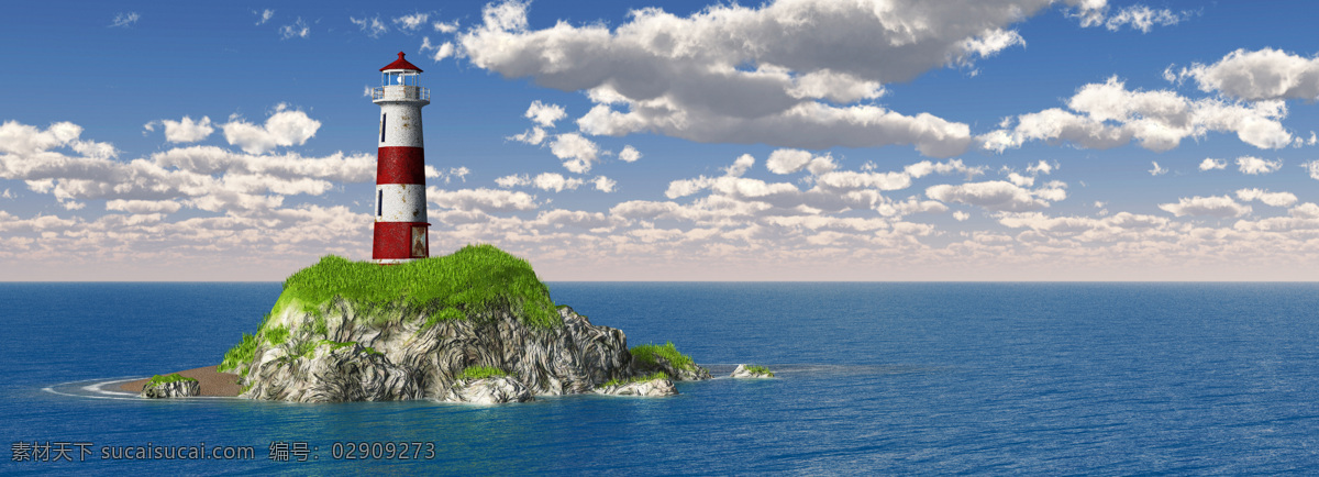 大海 中间 建筑物 蓝天 白云 岛屿 草地 山水风景 风景图片