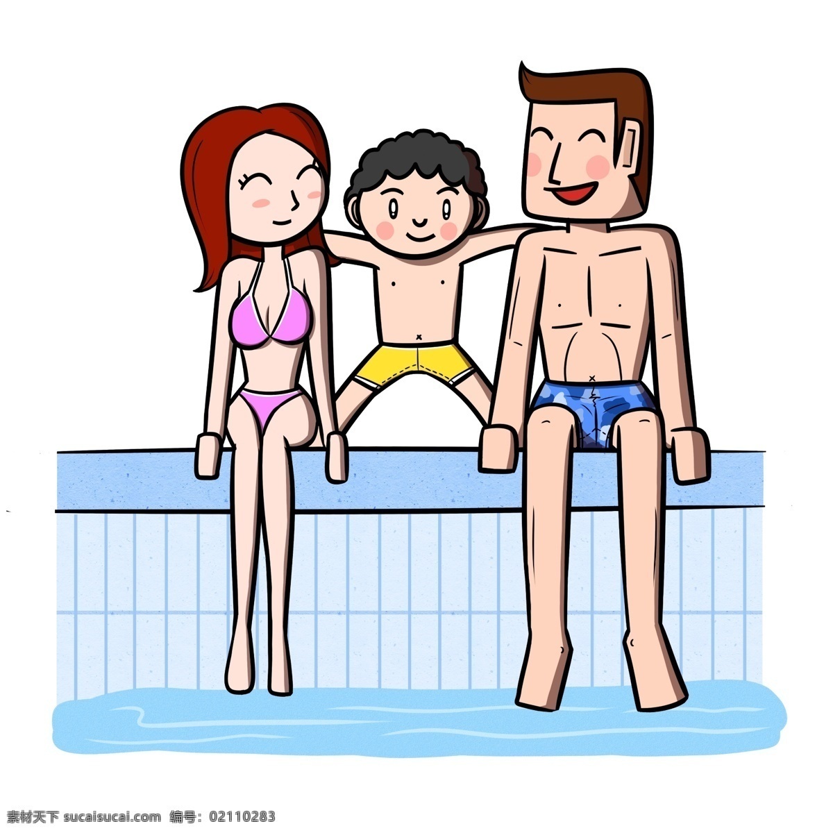 卡通 全家人 游泳池 玩耍 透明 底 夏季 夏天 卡通家人 儿童 海边 海滩 沙滩 海边人物 夏季人物 夏天人物 卡通人物 卡通夏季