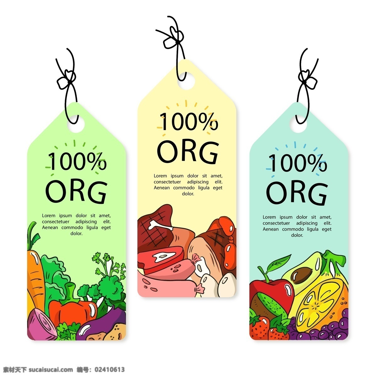 水果 肉类 蔬菜 标签 矢量 矢量素材 设计素材 百分百 平面素材