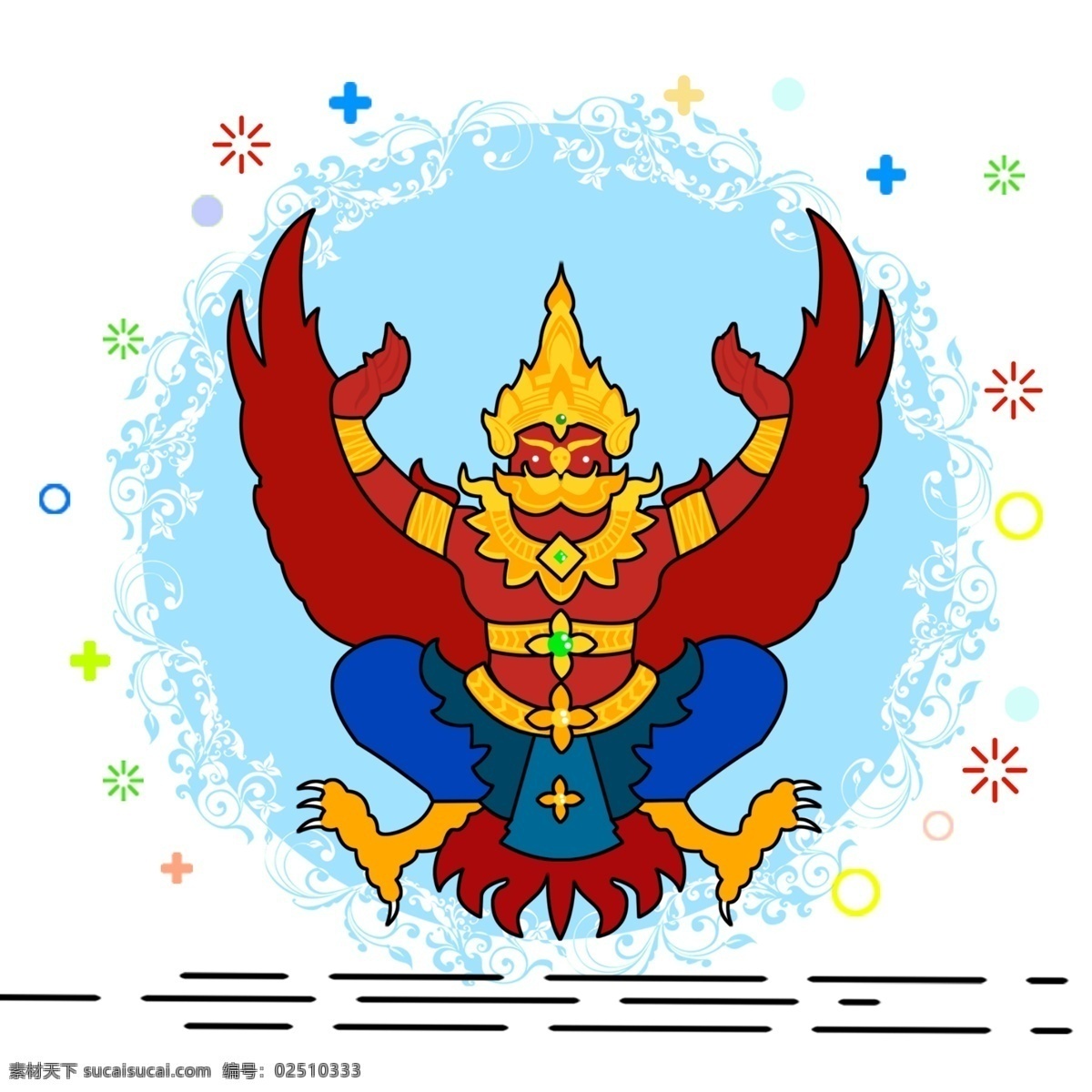 目前鸟门闩 鸟 交换 雕像 泰国 红色 金色 蓝色
