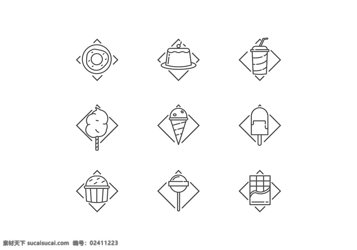 线性 美食 甜品 图标 手绘美食 美食插画 食物 手绘食物 美食图标 甜点 蛋糕 冰淇凌 雪糕 巧克力 棉花糖 糖果
