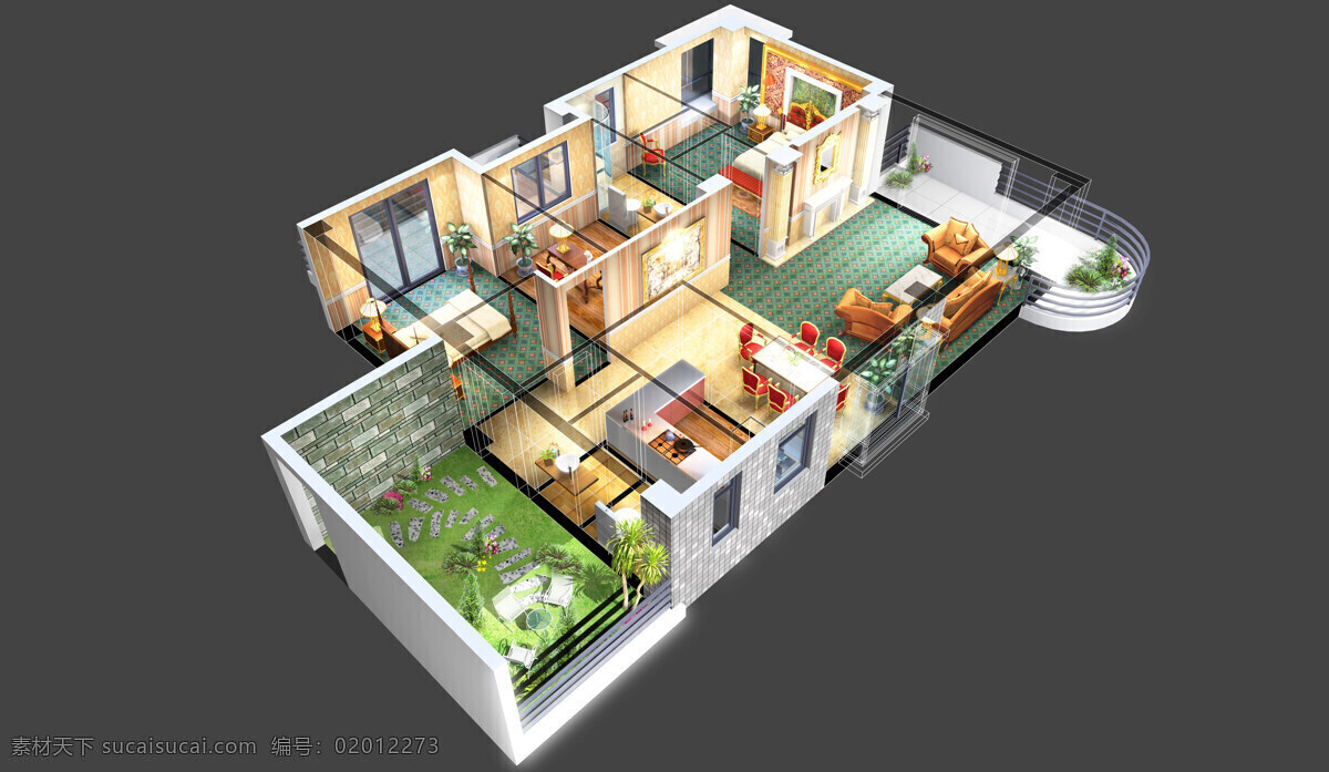 立体轴测图 3d户型图 厨房 灰色 客厅 卧室 地产 3d 户型图 装饰 装修 装潢 效果图 阳台 环境设计 室内设计