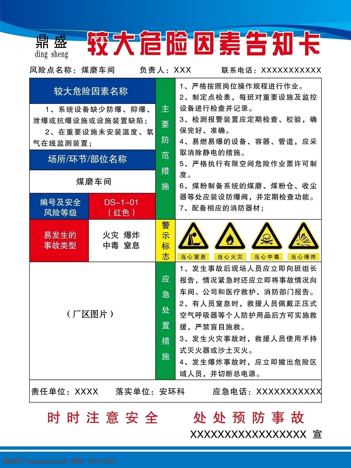 较大 危险 因素 告知 卡 较大危险因素 危险因素 告知卡 安全较大 告知牌 分级管控 安全风险