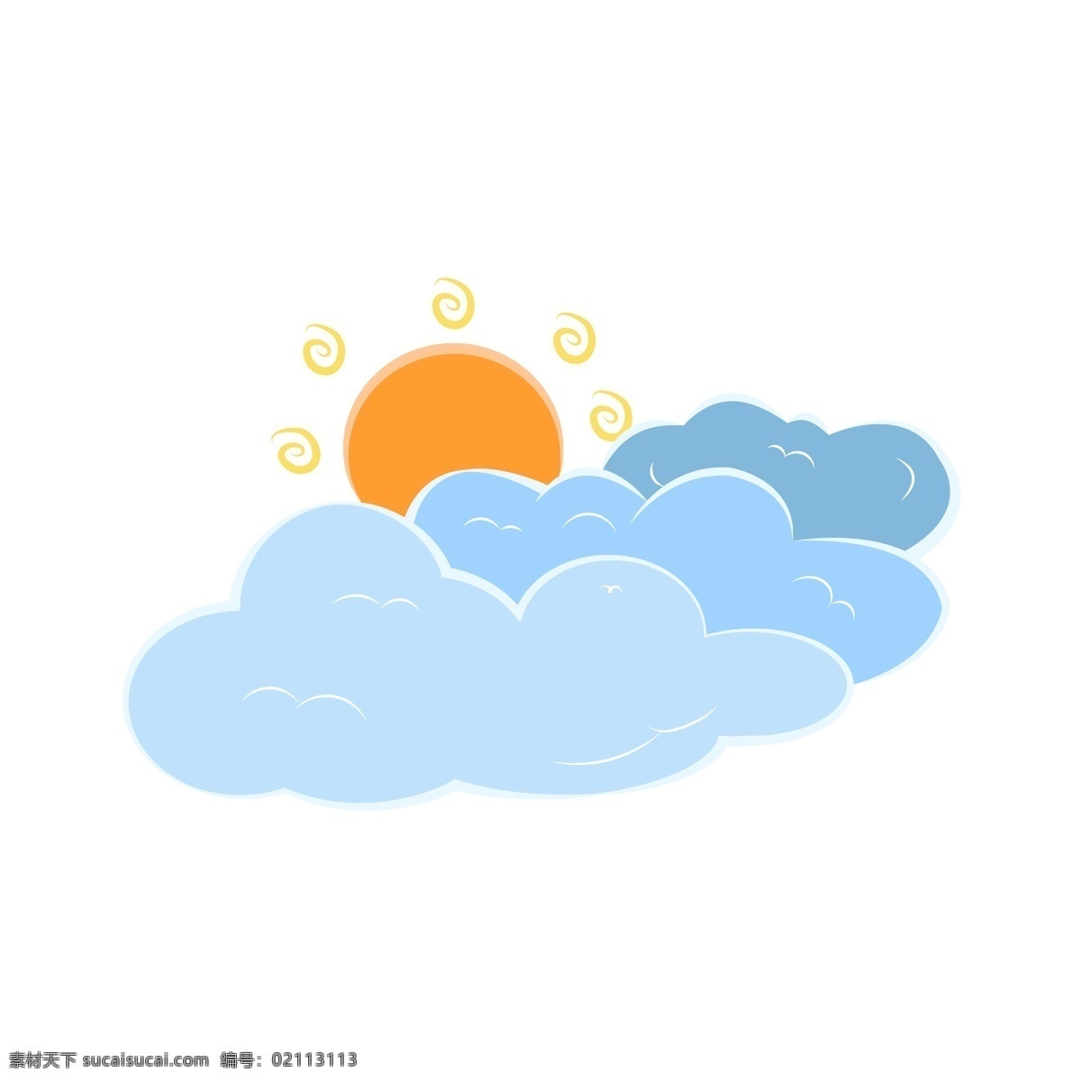 卡通 云 太阳 蓝色 橙色 卡通云 可爱风格