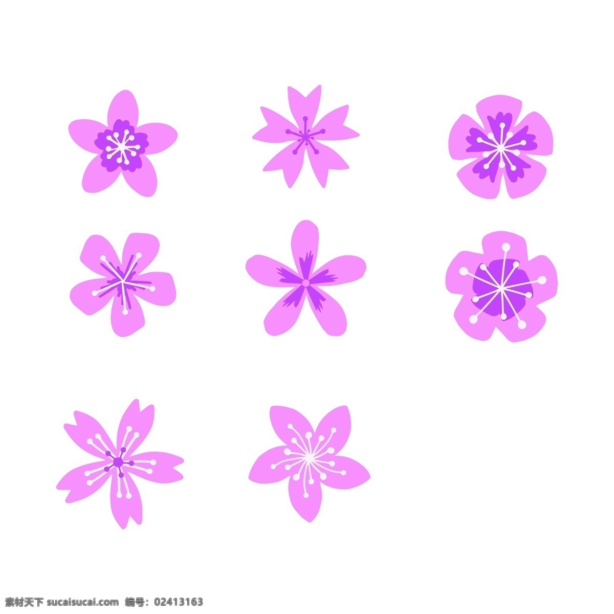 花瓣 花朵 粉色 紫色 桃花 春天 樱花 母亲节 卡通设计