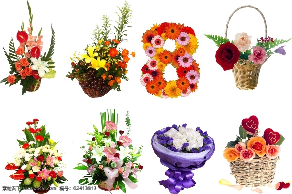 花篮分层素材 花篮素材 红色 玫瑰花 黄色 捧花 菊花 百合花 庆典 婚庆 花篮 花束 鲜花 花环 花卉 花瓶 白色 浪漫 喜庆 源文件 设计模板 广告设计模板