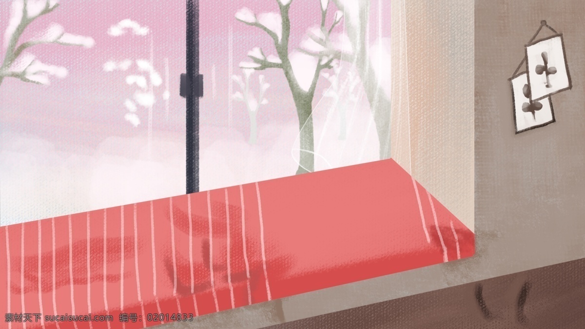 手绘 窗外 景色 立冬 背景 二十四节气 背景素材 节气 立冬背景 广告背景素材