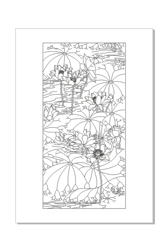 荷花满堂 雕刻 线稿 艺术玻璃 矢量图 荷花 自然景观 自然风光