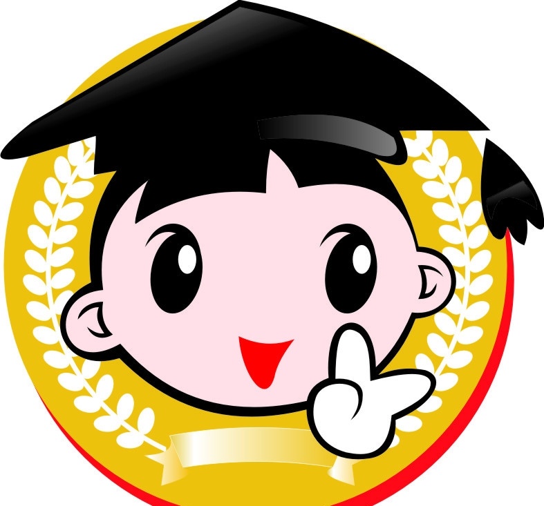 博士小子 logo 标志 标图 小子 麦穗 博士 帽子 小孩子 动画 卡通 飘带 矢量