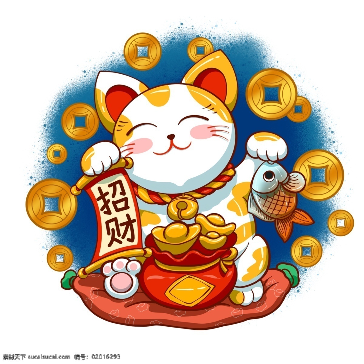 可爱小猫 元宝 招财进宝 吉祥物 卡通招财猫 金币