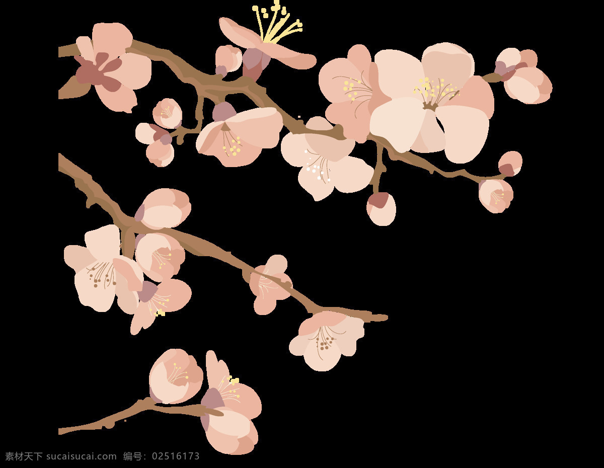 中式 粉色 水墨 国画 桃花 元素 png元素 免抠元素 透明元素 中国风
