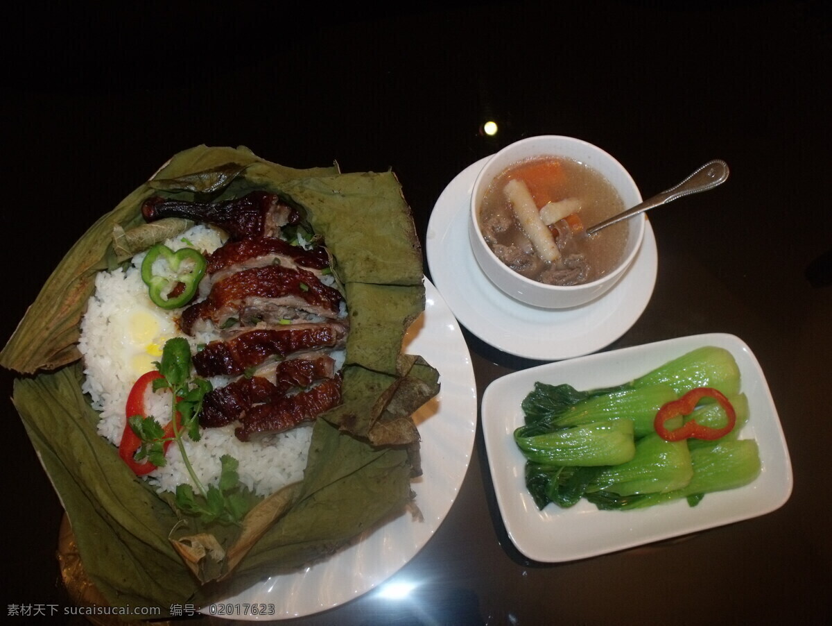 烤鸭笼仔饭 烤鸭 笼仔饭 青菜 鸡汤 传统美食 餐饮美食