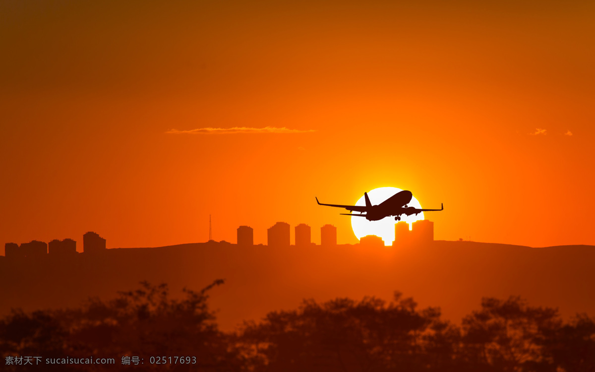 黄昏 下 飞机 飞翔 高清 天空 夕阳