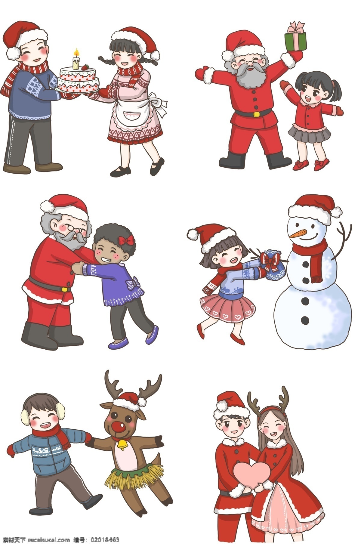 圣诞节 合集 双人 冬天 冬装 红色衣装 可爱风小贴纸 温暖甜美 开心 雪人 圣诞老人 情侣装 可爱