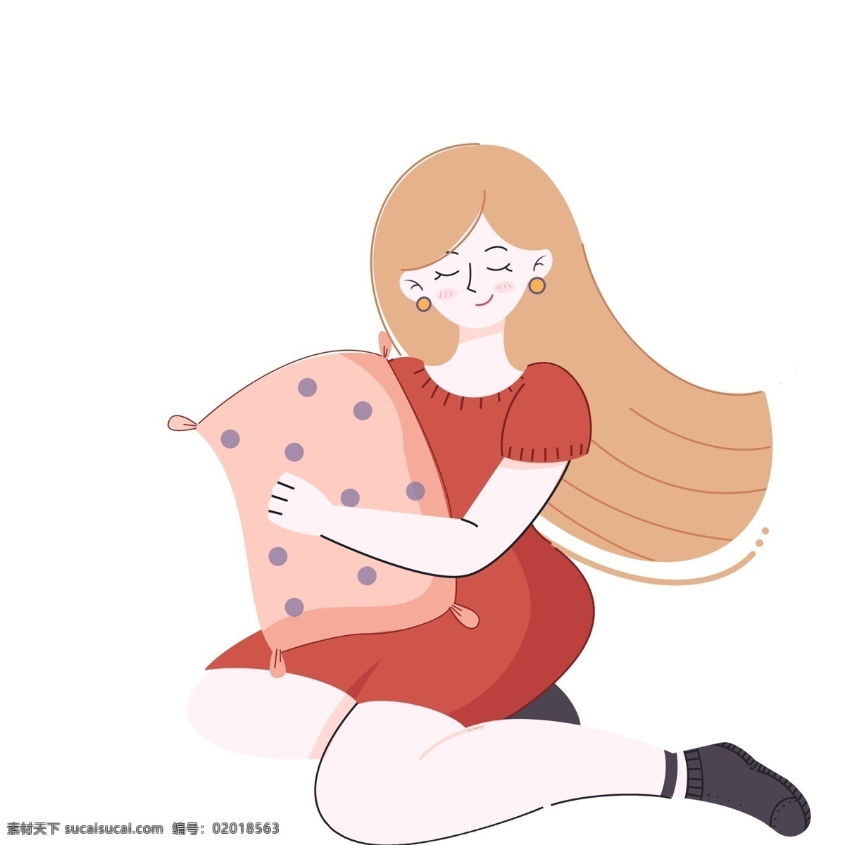 卡通清新抱着抱枕的女孩素材图片下载-素材编号02018563-素材天下图库