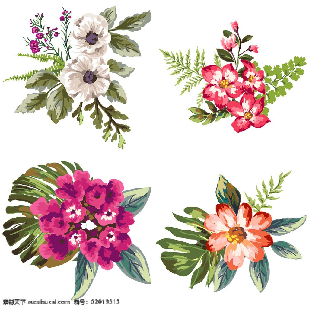 手绘 水彩 花朵 插画 花卉 盛开 水彩绘 叶子 植物