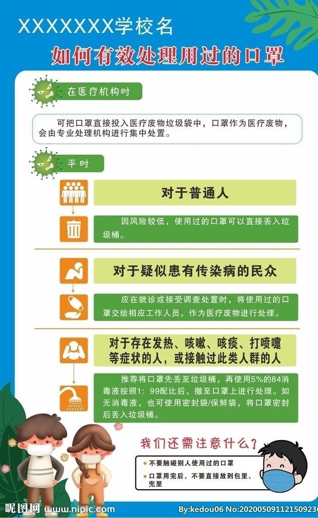如果 处理 口罩 卡通疫情 卡通学生 卡通口罩 废弃口罩处理 废弃口罩