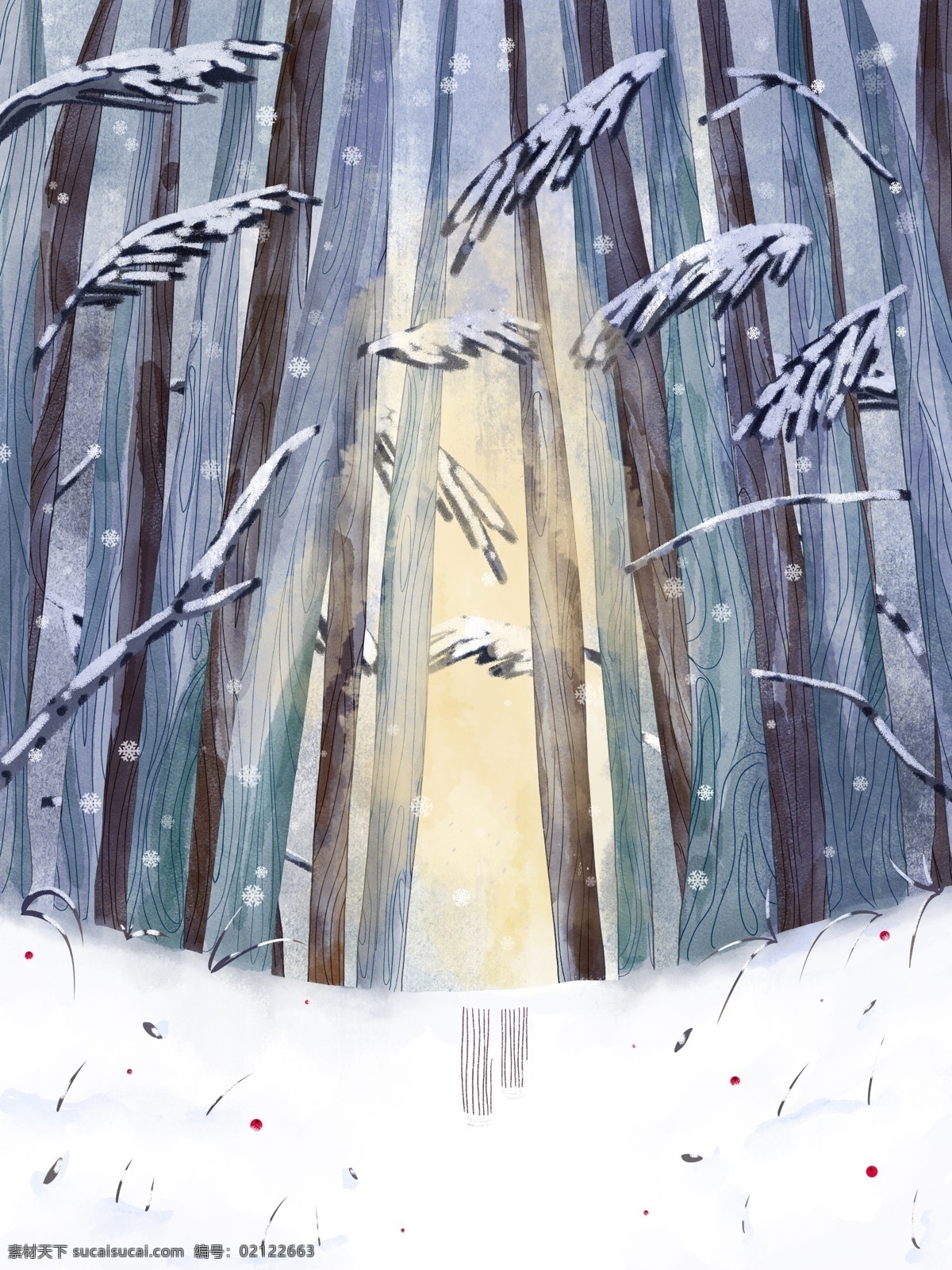 彩绘 冬季 雪地 树林 背景 广告背景 背景图 创意 下雪 背景设计 背景展板 特邀背景 背景展板图