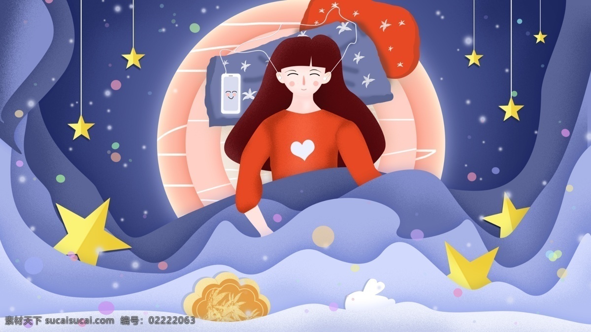 晚安你好剪纸风夜晚星空中秋佳节原创插画素材图片下载-素材编号02222063-素材天下图库