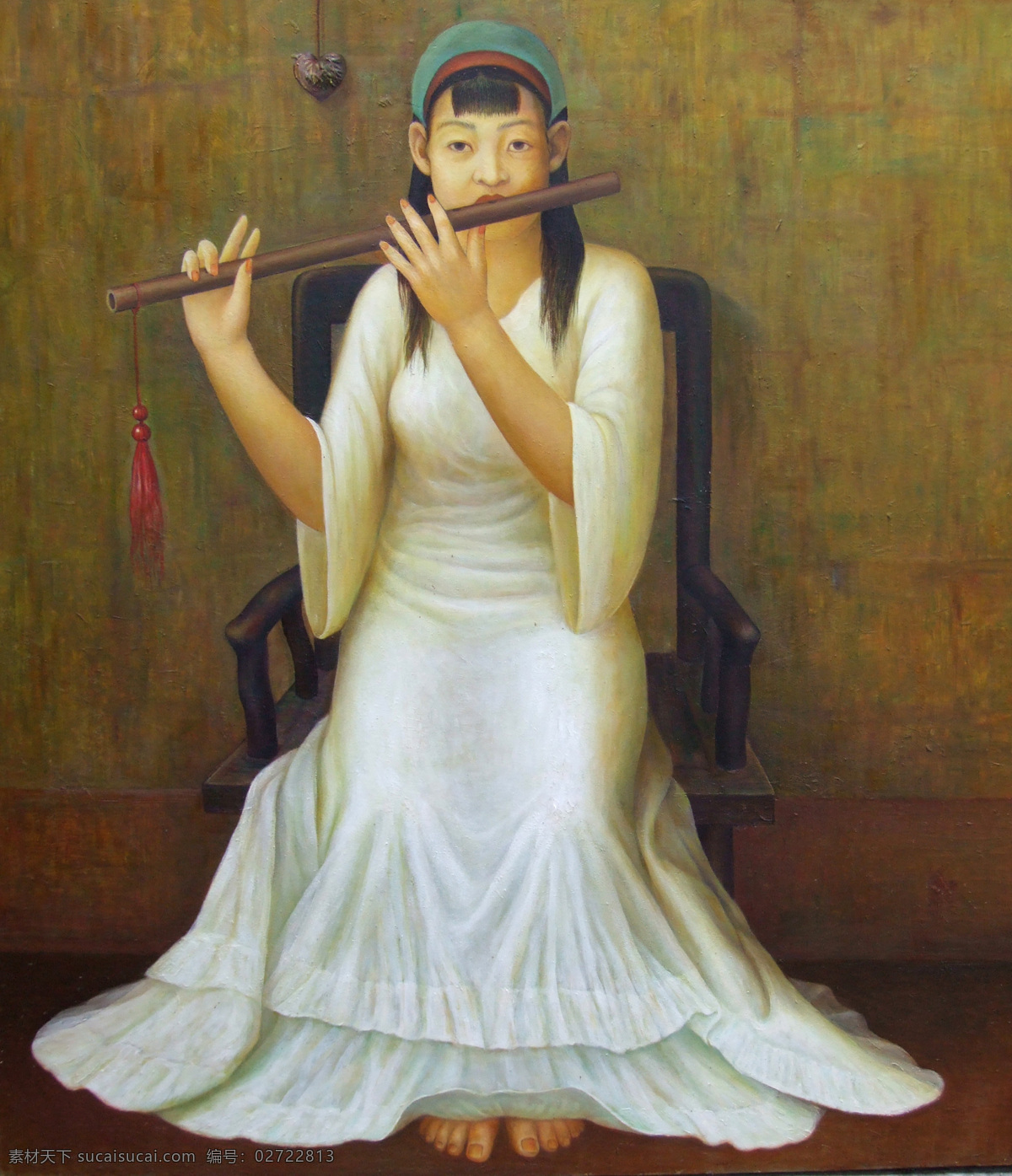山 凤 坤 油画 笛子 绘画书法 少女 文化艺术 山凤坤油画 笛声