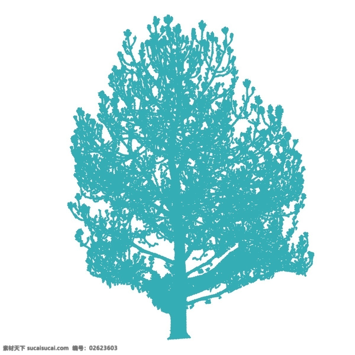 清新 蓝色 树木 装饰 元素 装饰元素 手绘 简约 植物 大树 树叶 草木