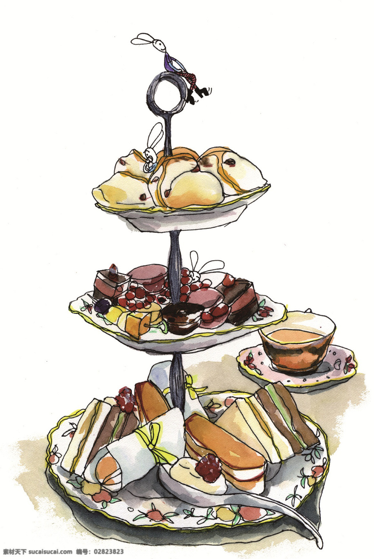 英式 下午 茶水 彩画 英国 下午茶 水彩画 大图 餐饮美食 生活百科