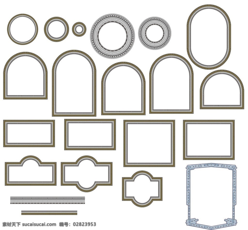 古典 花纹 立体 边框 圆型 方型 方框 小品 标题 小品大全 分层 源文件