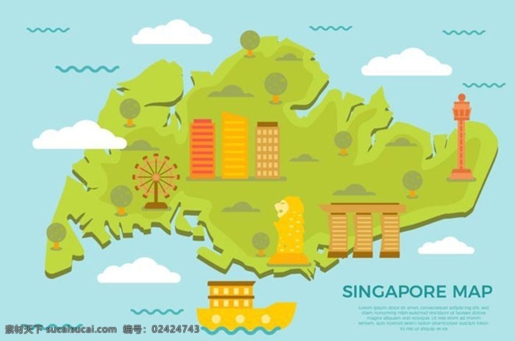 新加坡 旅游 地形图 岛 插图 概念背景 亚洲边界 城市 度假旅行 娱乐 地理 共和国 东南亚 现代地形图 图标 土地 树 景点 最佳酒店 海湾旅程 港口 名人花园 生活 观光