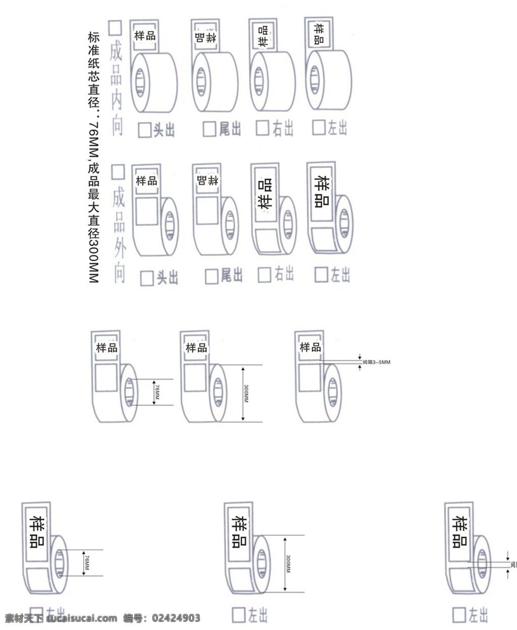 出纸标志 出标方向 卷装标志 卷装方向 出纸规格 标志图标 公共标识标志