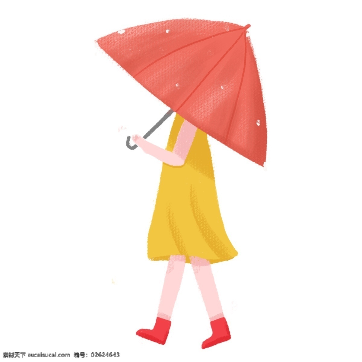 手绘 卡通 撑 红 雨伞 女孩 元素 红色雨伞 元素设计 装饰图案 彩色元素 卡通元素 可爱元素