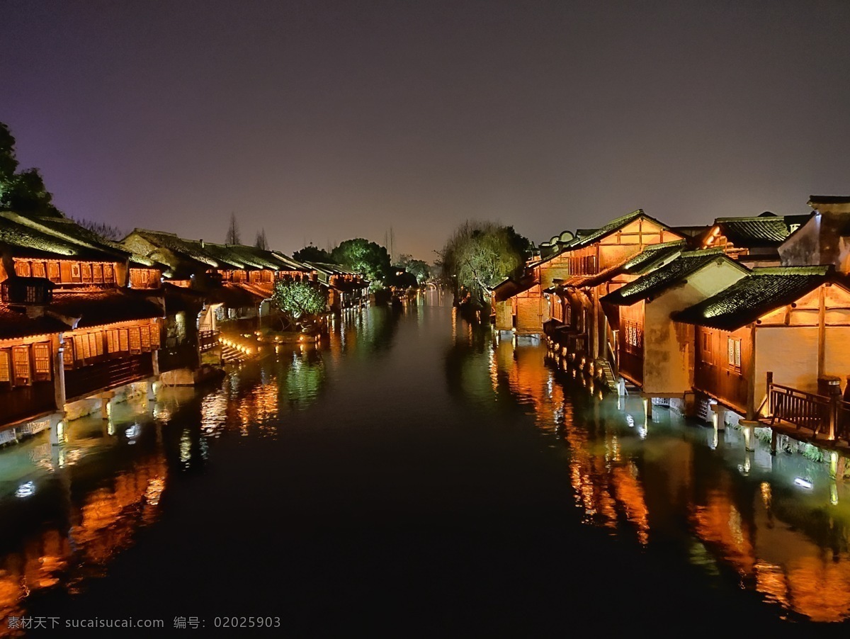 乌镇 夜景 小镇 下雨 旅行 自然景观 风景名胜
