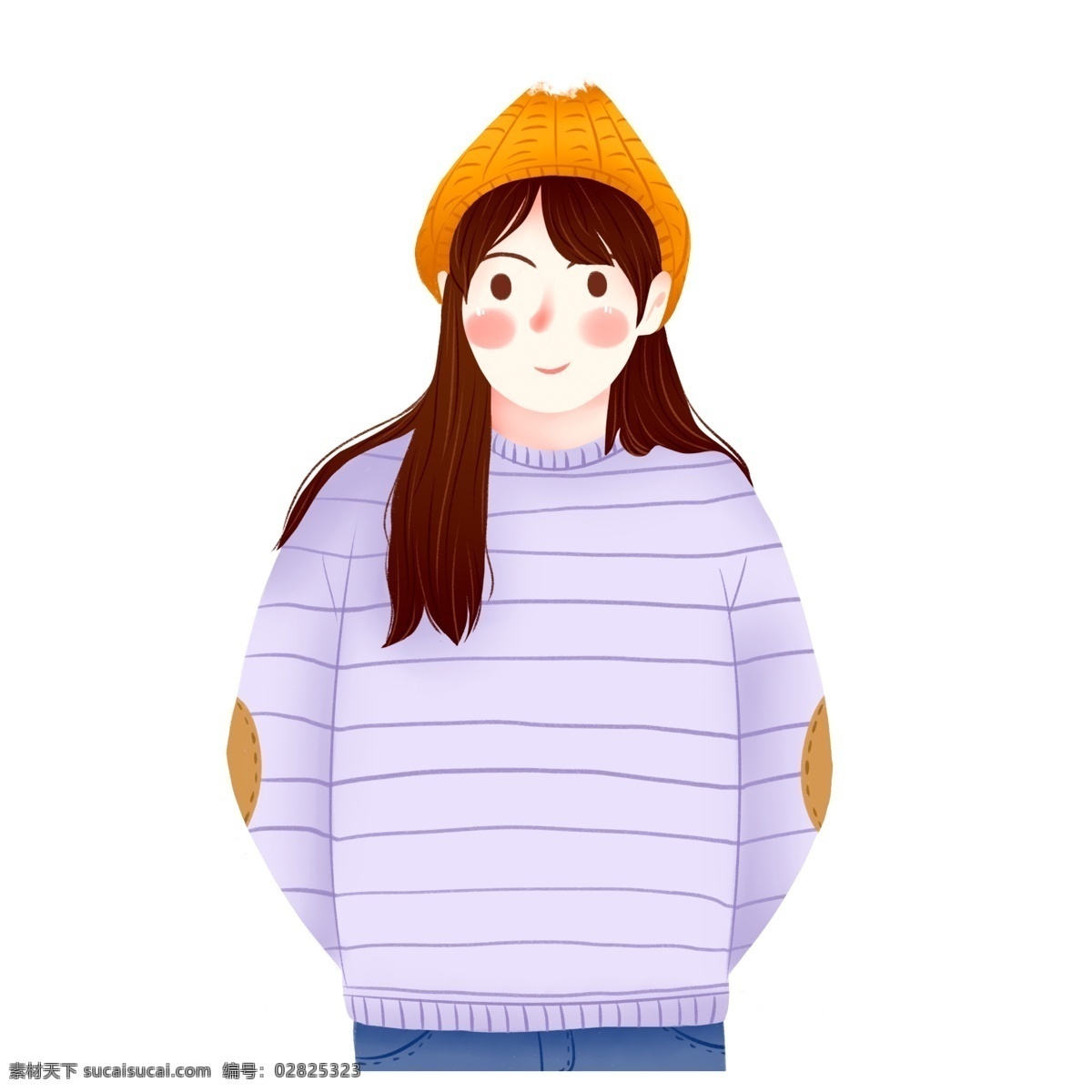 冬季 穿着 紫色 条纹 毛衣 少女 商用 元素 卡通 女生 小清新 冬季人物 手绘 紫色毛衣 条纹毛衣